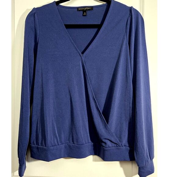 Banana Republic Surplice Wrap Front Long Sleeve Top Women's Size M Blue - Picture 2 of 5